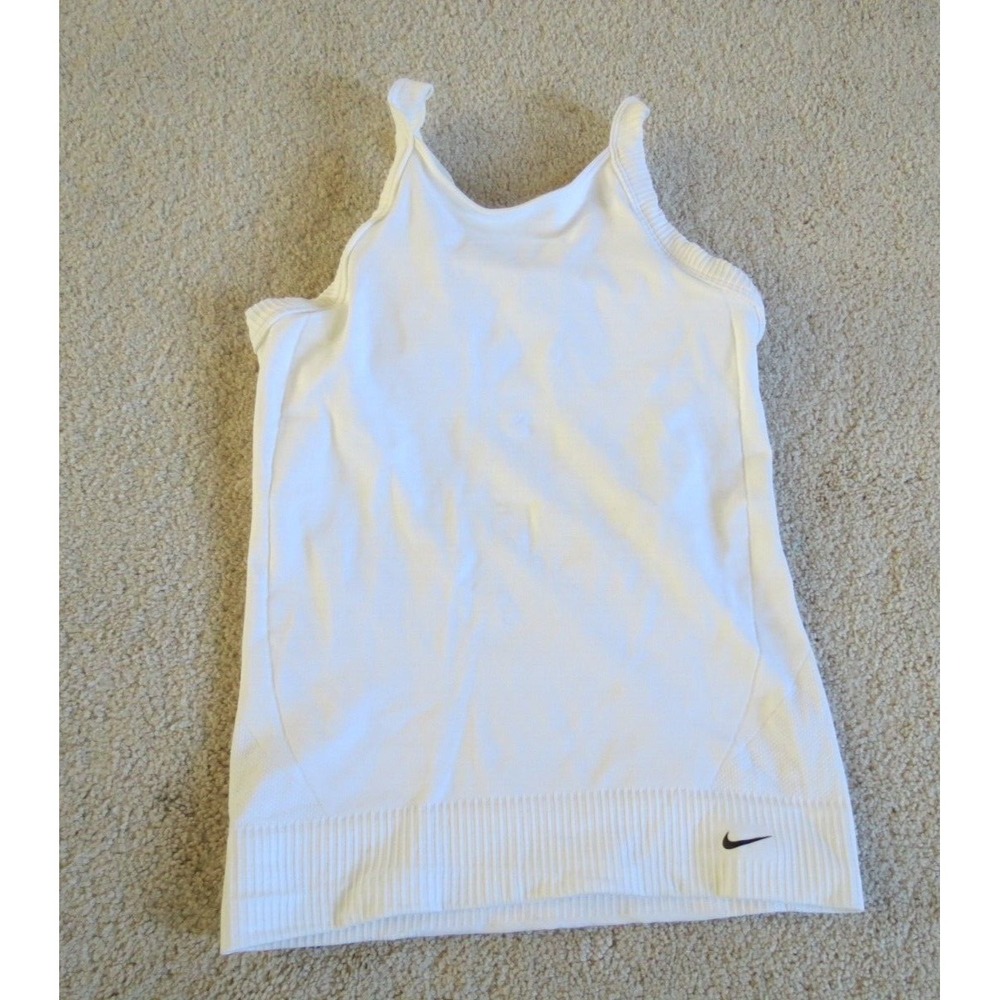 Nike Girls White Tank Top Size M/L NikeFit Dry Sleeveless Athletic Ribbed Hem